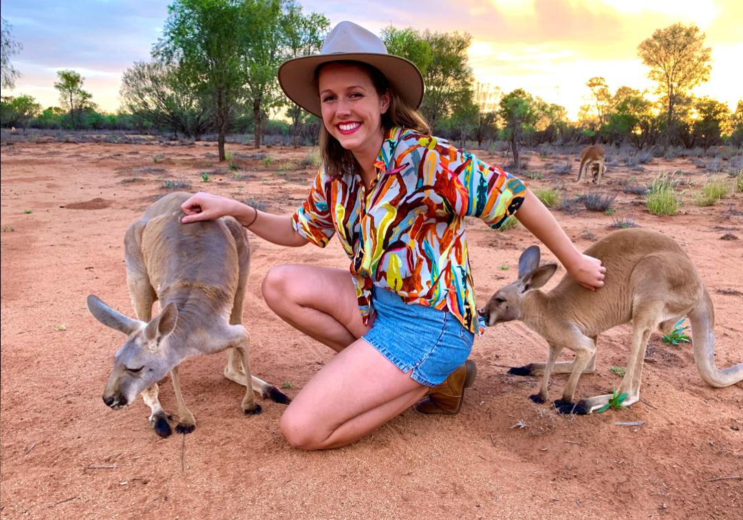 Kelly with kangaroos