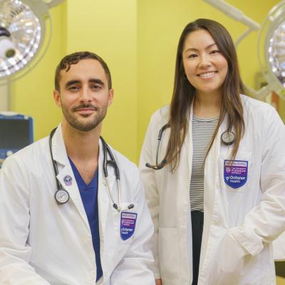 Two UQ-Ochsner med students in the Simulation Center in New Orleans