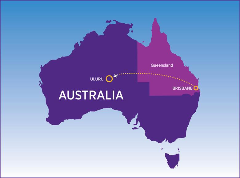 Brisbane to Uluru map