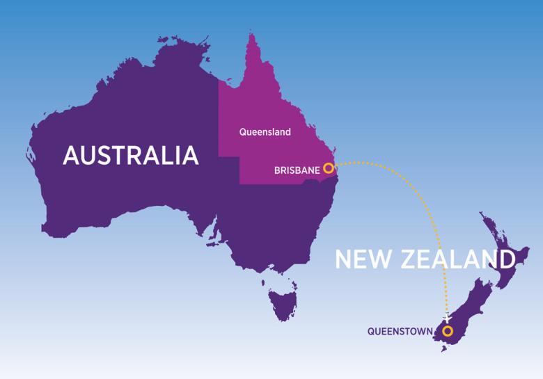 Brisbane to Queenstown map