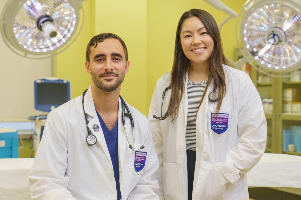 Two UQ-Ochsner med students in the Simulation Center in New Orleans