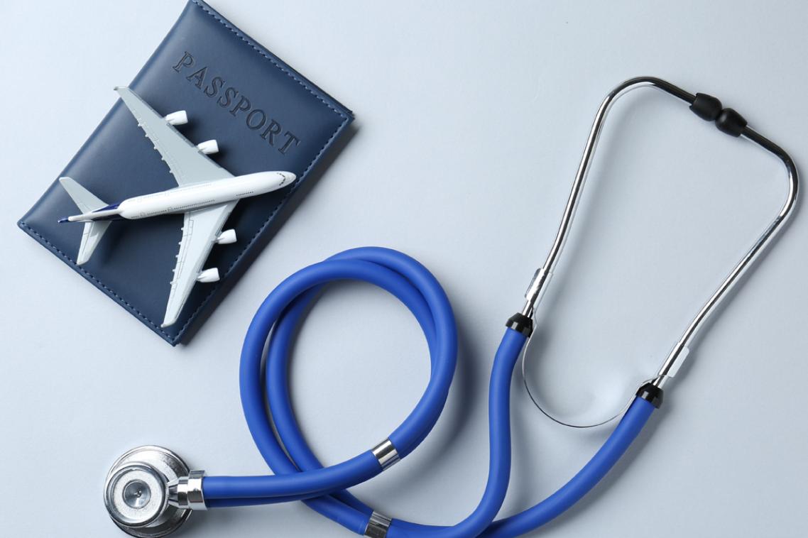 passport, plane, stethoscope